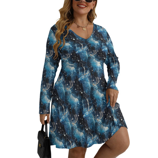 Stag Guardian V-neck Long Sleeve Dress