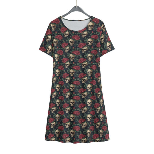 Skulls and Roses Short Sleeve Dress