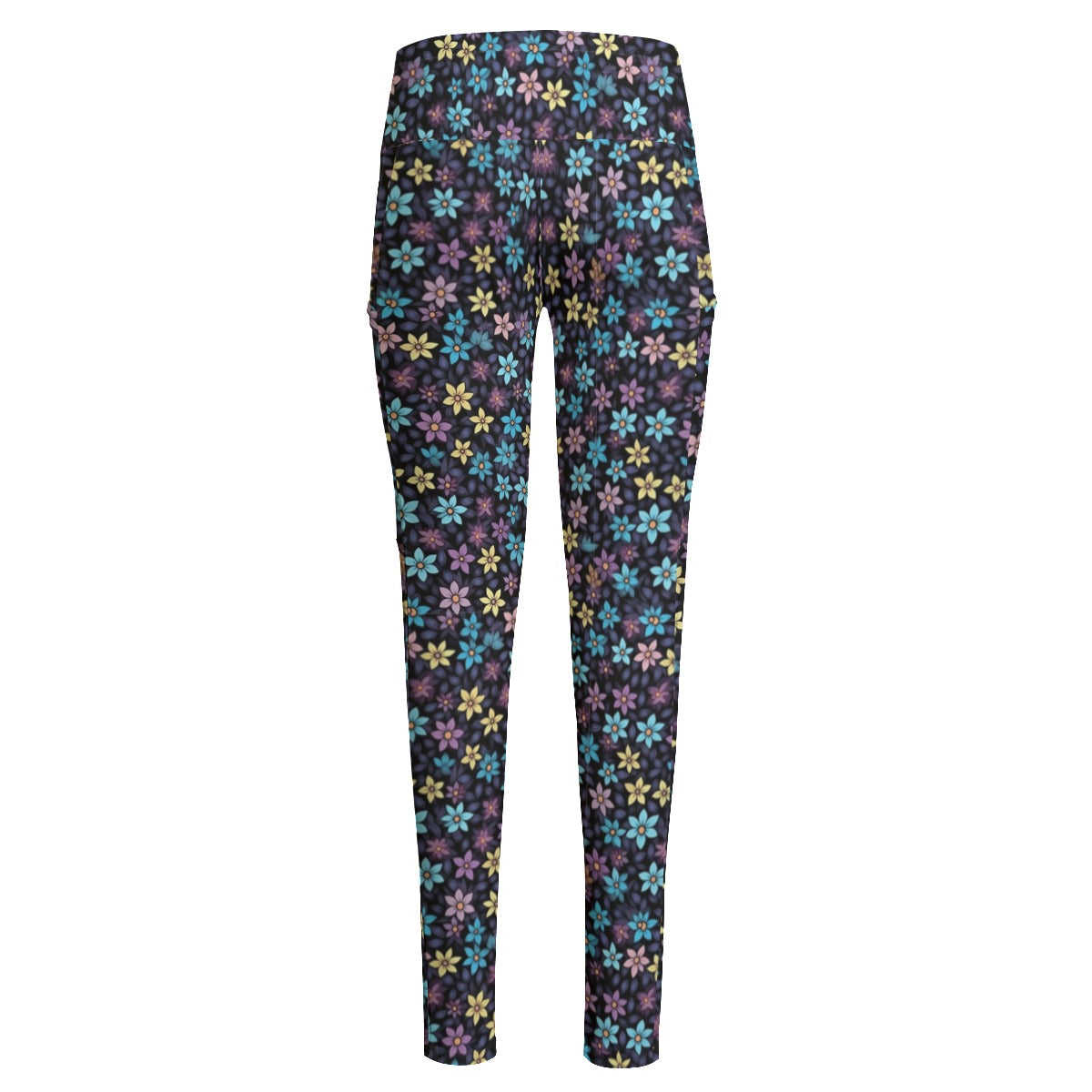 Flowers High Waist Leggings With Side Pocket