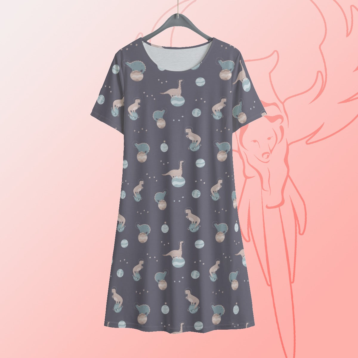 Space Dinosaurs Short Sleeve Dress