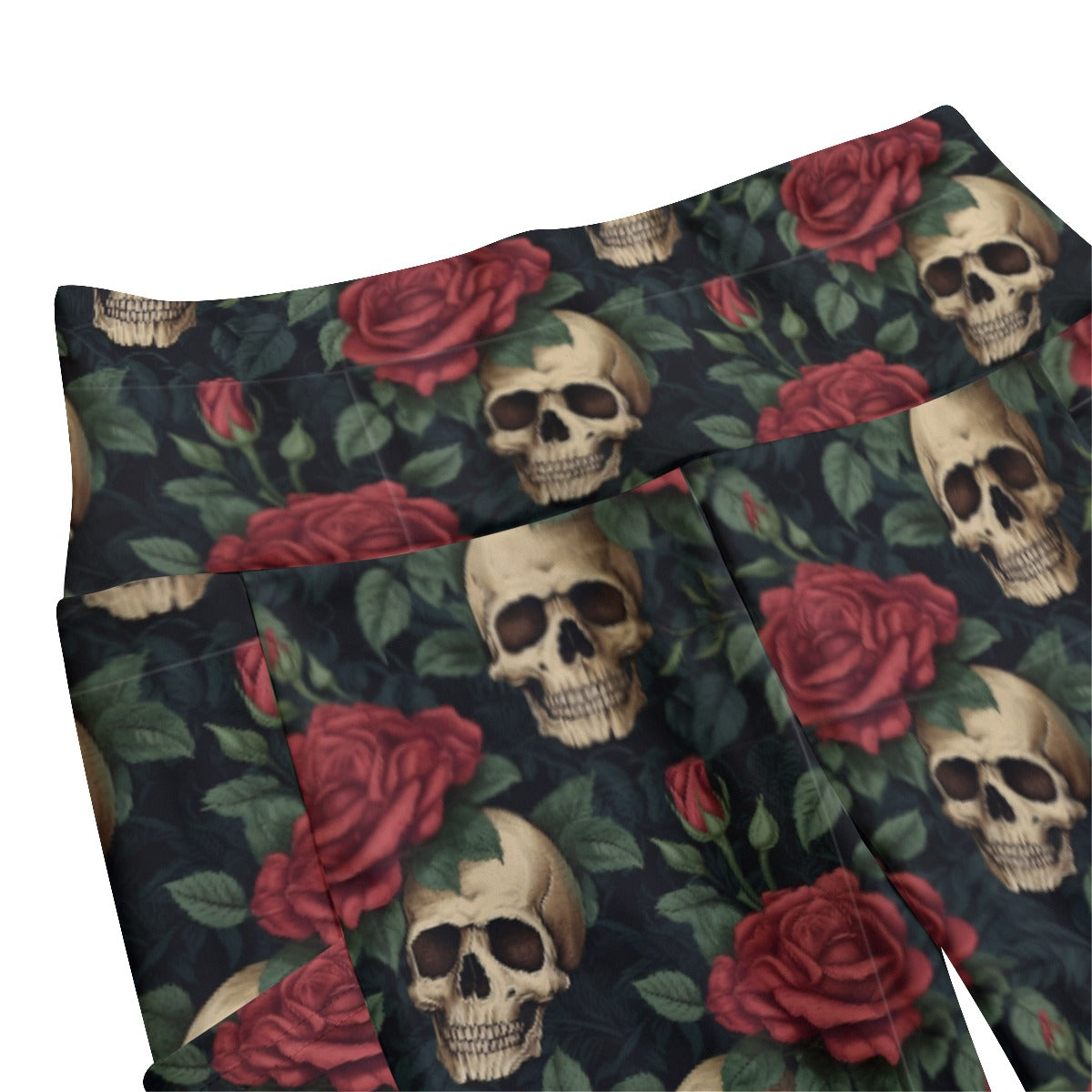 Skulls and Roses High Waist Leggings With Side Pocket