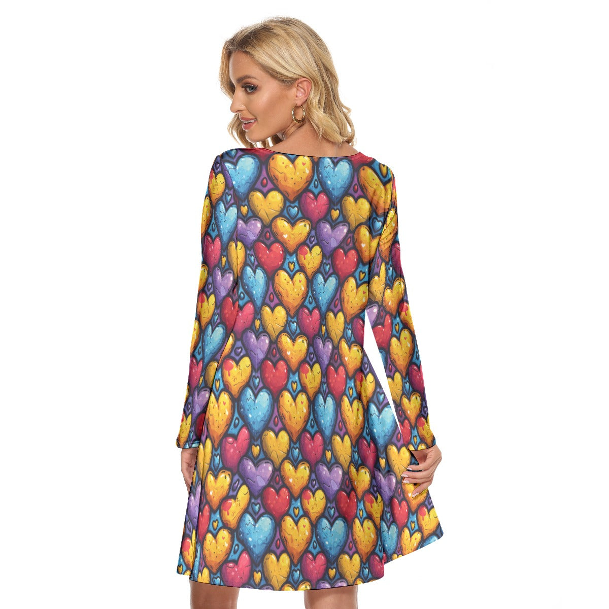 Heart Print Crew Neck Dress