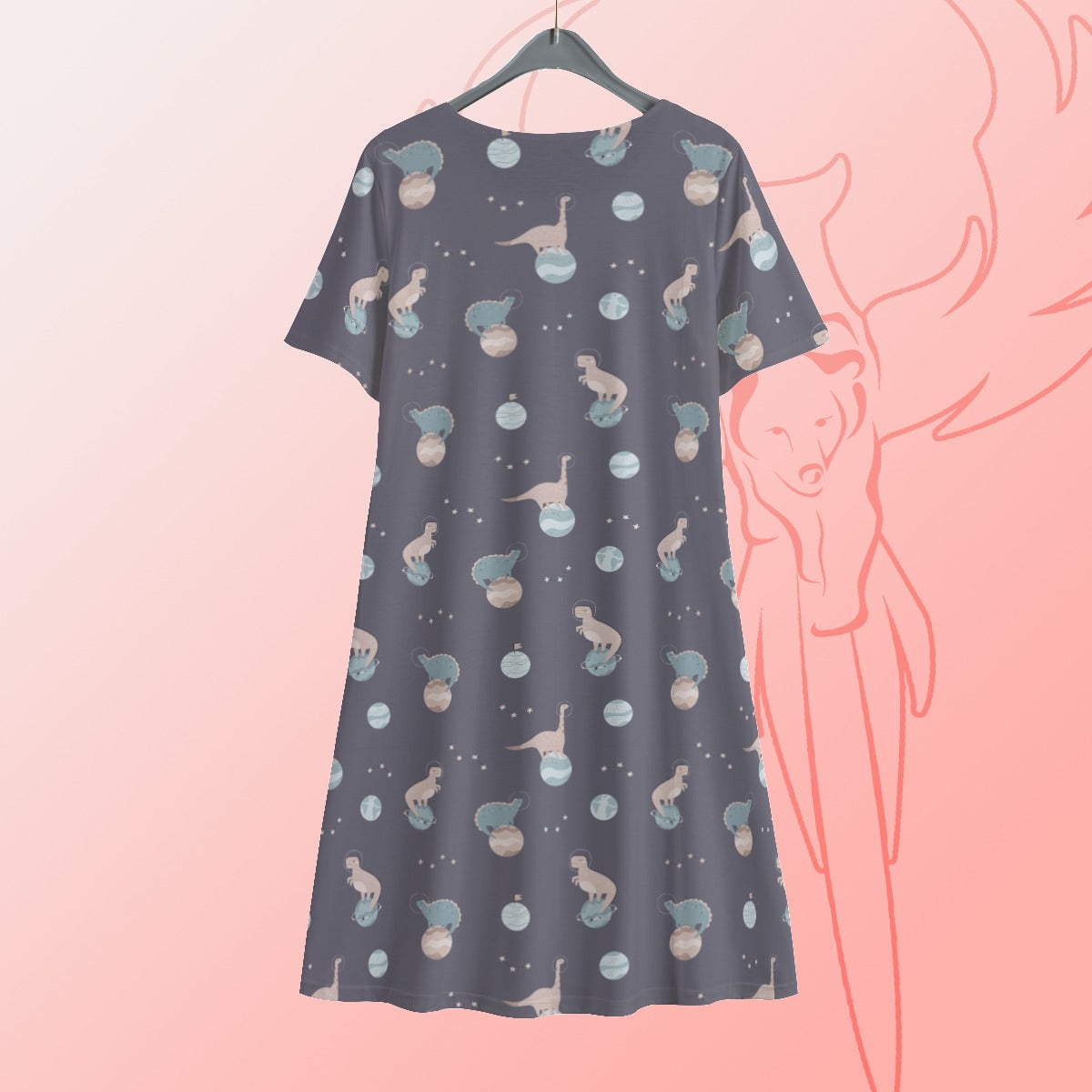 Space Dinosaurs Short Sleeve Dress