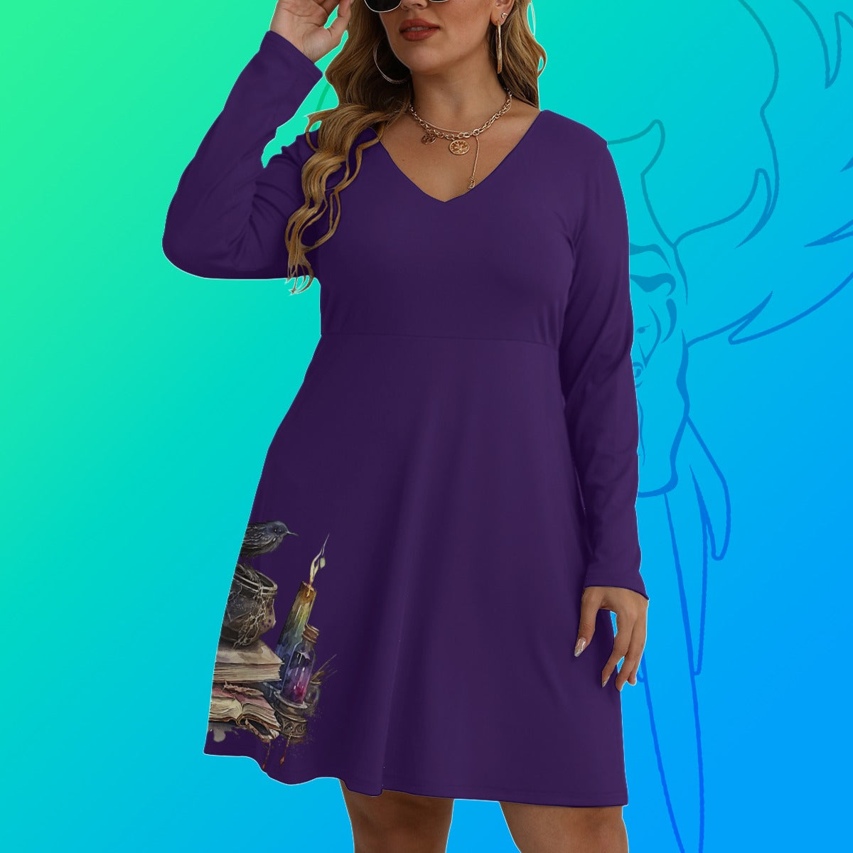 Spell Book V-neck Long Sleeve Dress