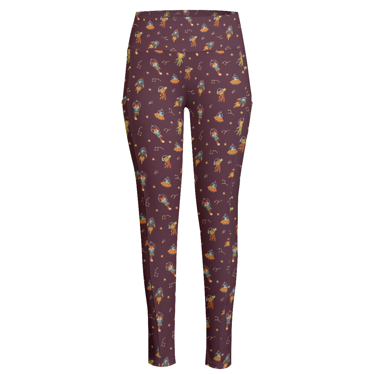 Space Animals High Waist Leggings With Side Pocket