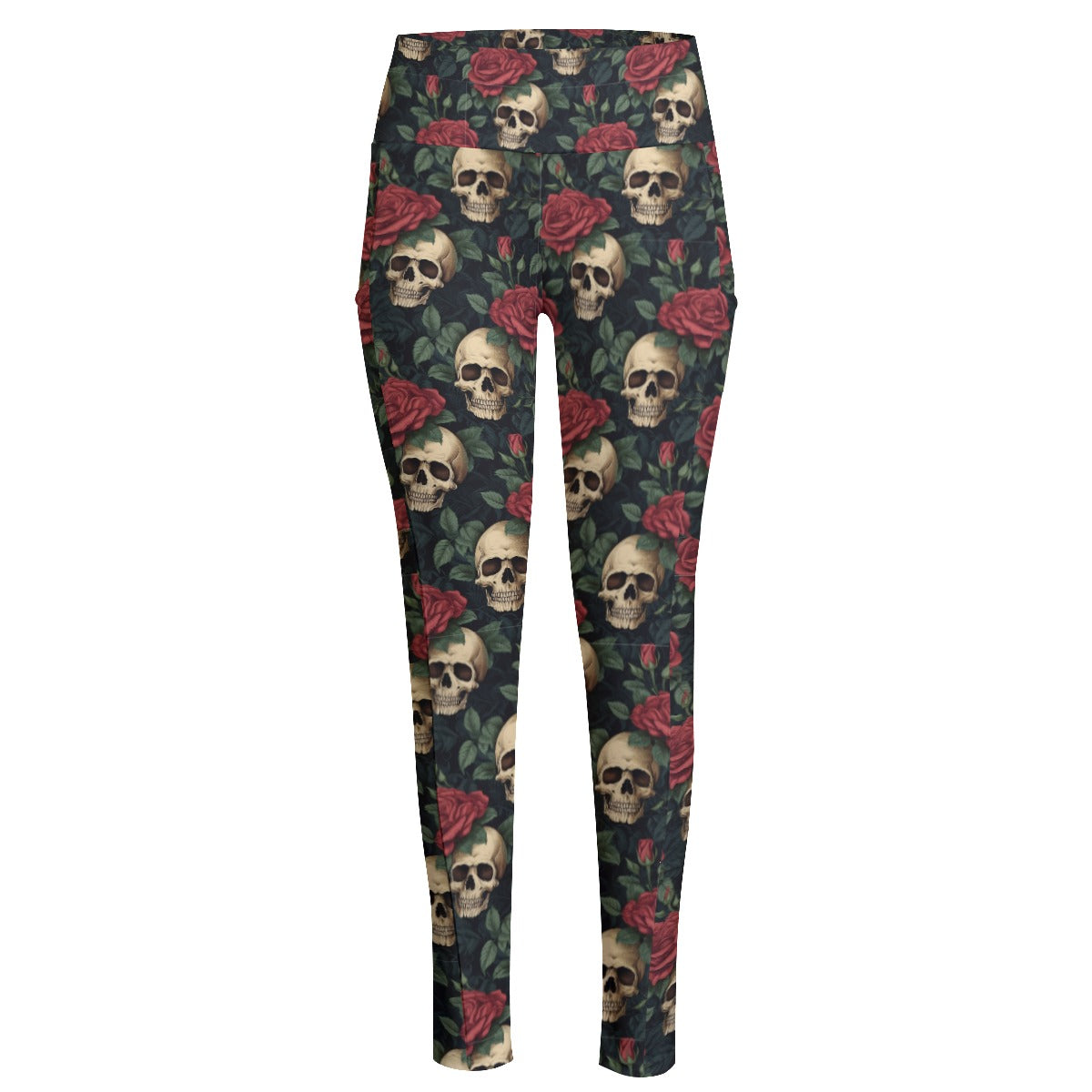 Skulls and Roses High Waist Leggings With Side Pocket