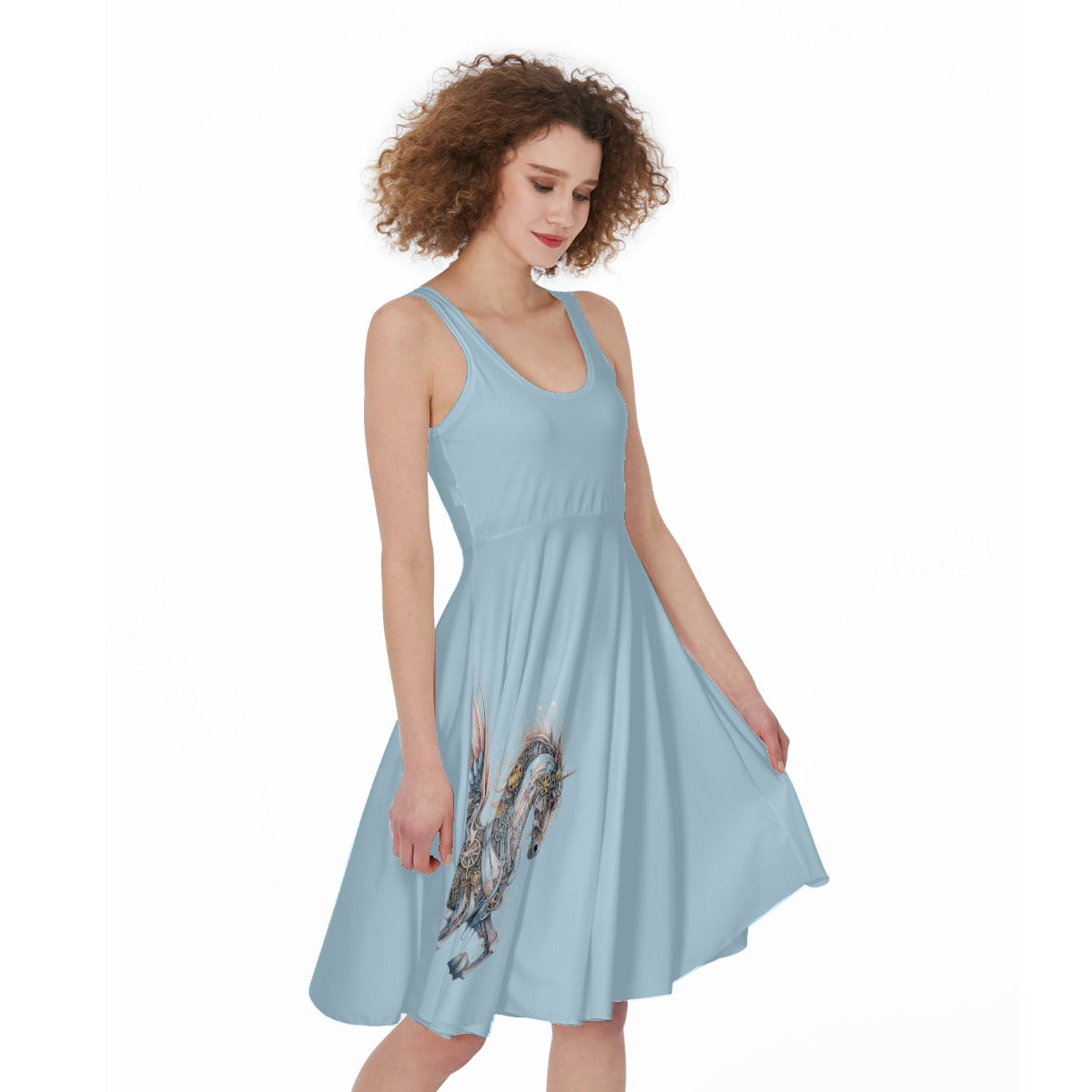 Steampunk Blue Unicorn Sleeveless Dress