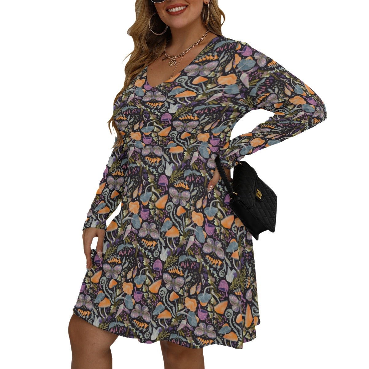 Magic Mushroom V-neck Long Sleeve Dress