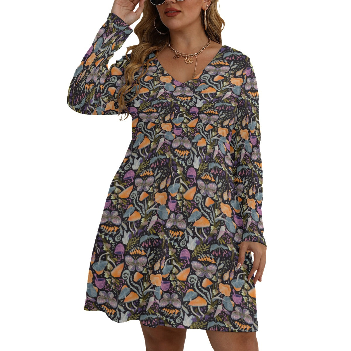 Magic Mushroom V-neck Long Sleeve Dress