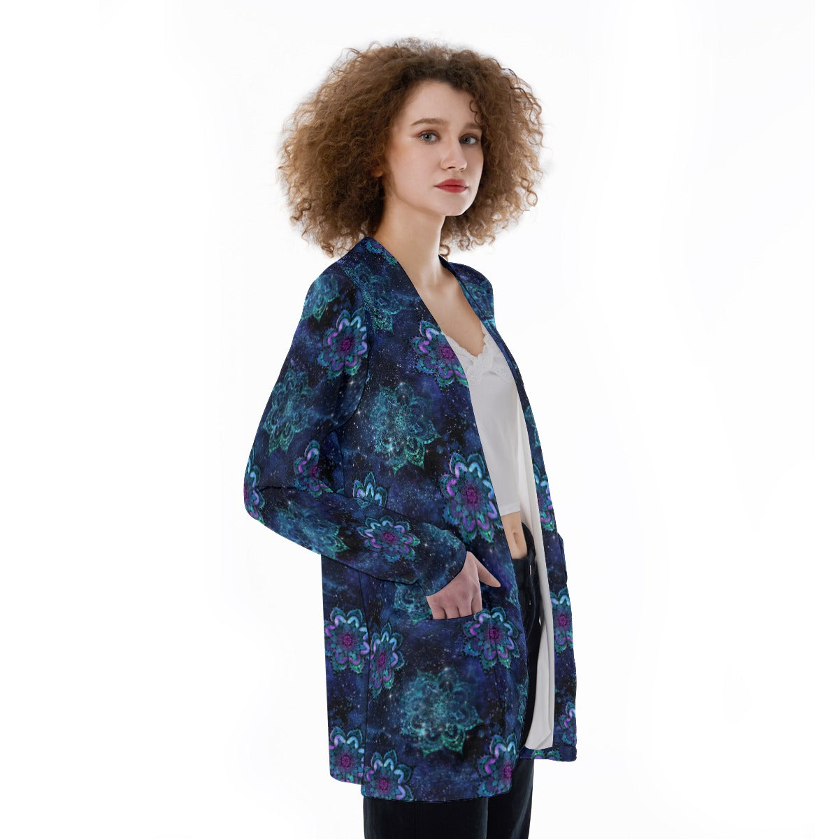 Blue Mandala Patch Pocket Cardigan