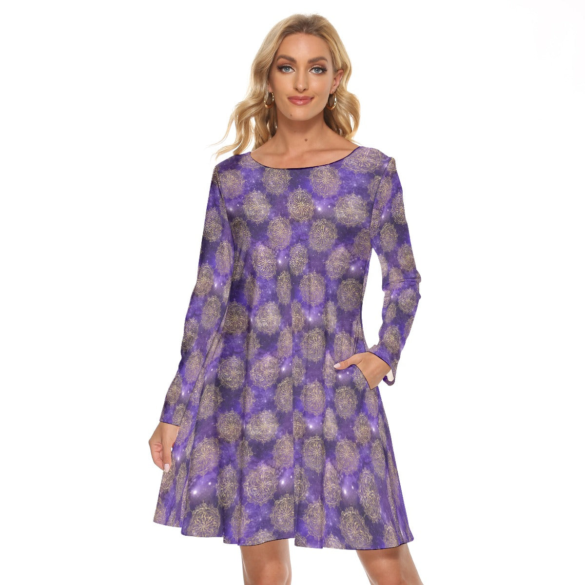 Purple design Crew Neck Dress