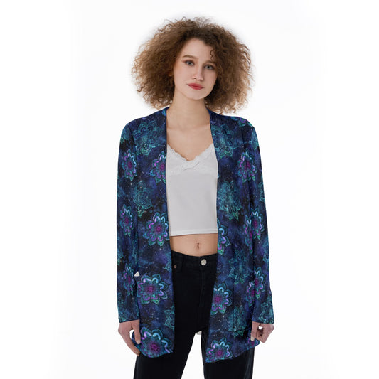 Blue Mandala Patch Pocket Cardigan