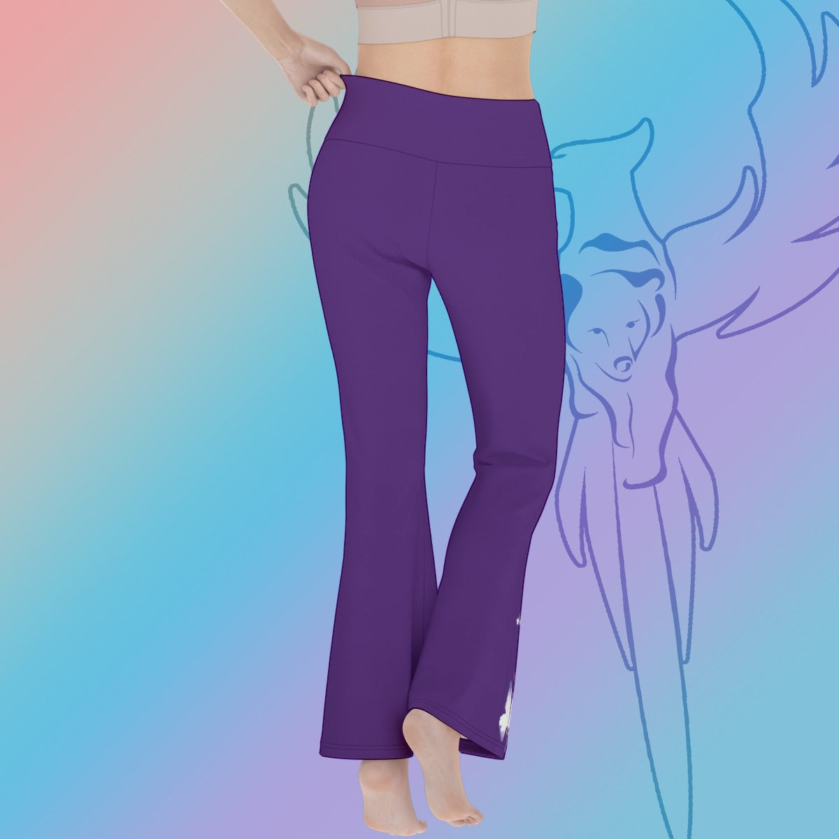 Purple Butterfly Trim Flare Yoga Pants