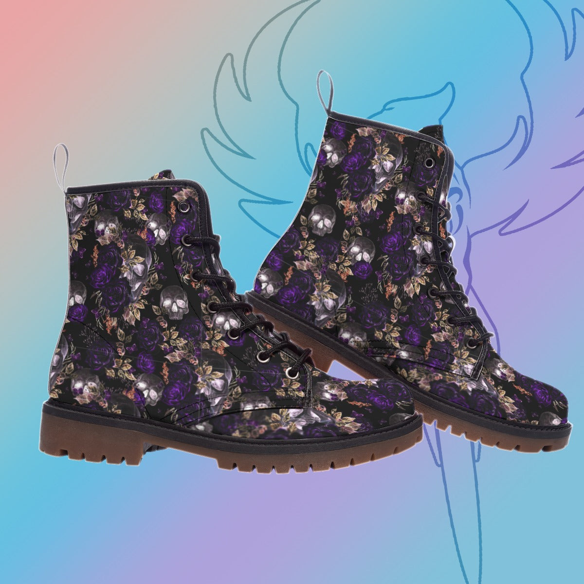 Purple Skuls and Roses Boots (Womens)