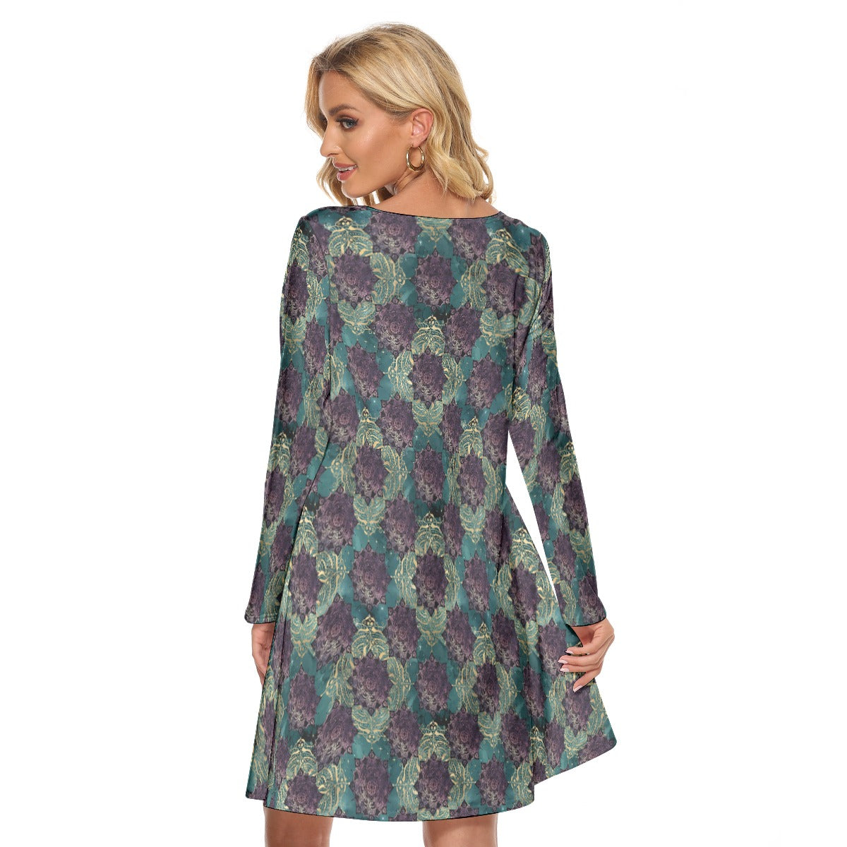 Teal and Gold Mandala Crew Neck Dress