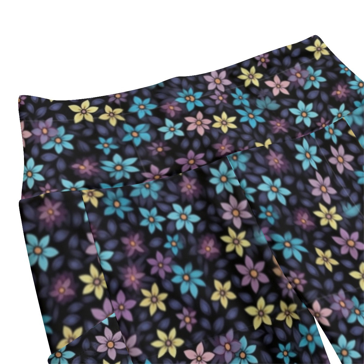 Flowers High Waist Leggings With Side Pocket