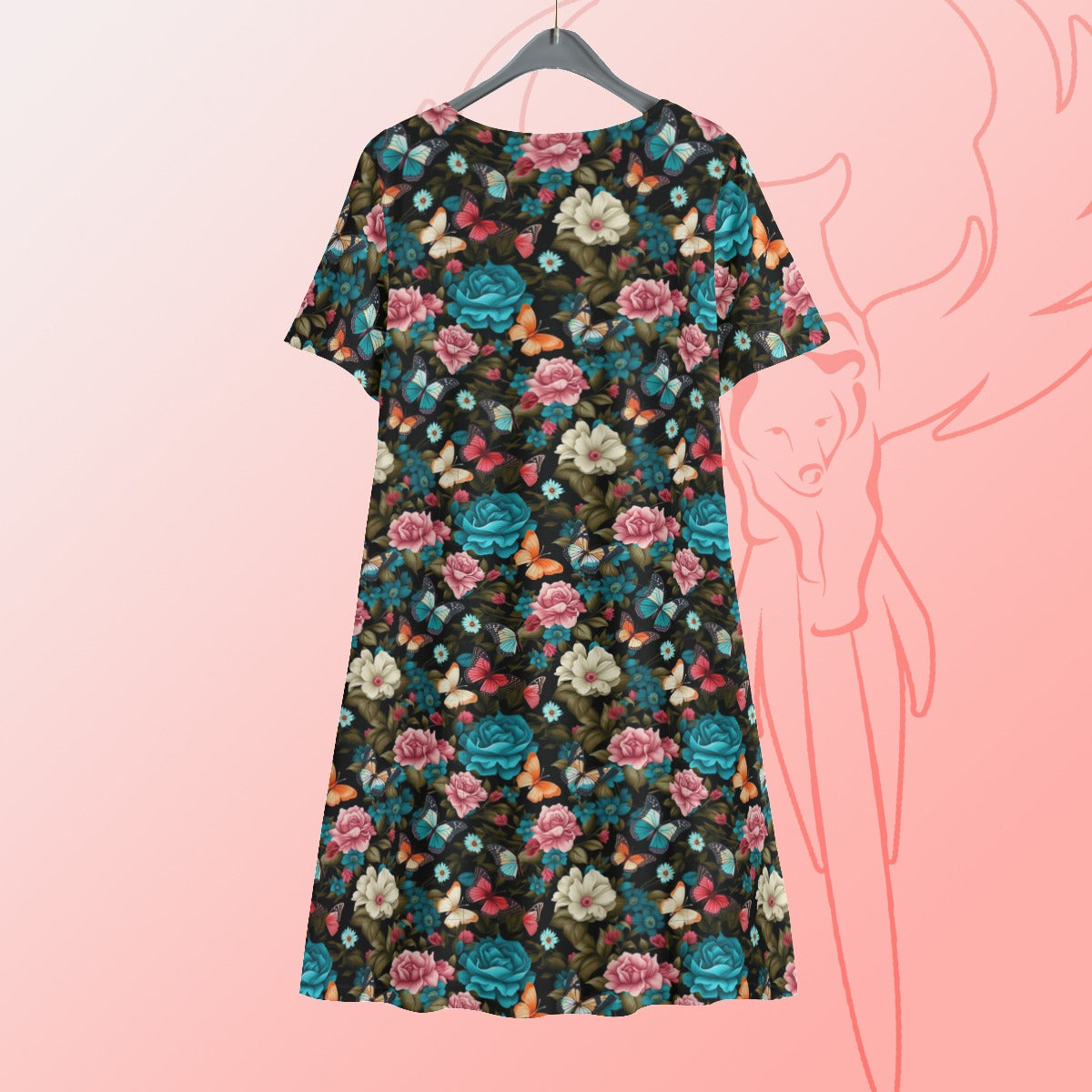 Midnight Butterflies Short Sleeve Dress